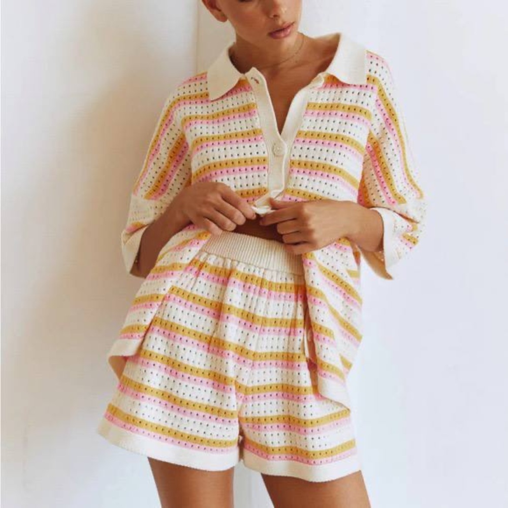 Striped Knit Top and Shorts Set